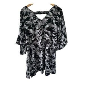 Island Edge Designs Hawaiian Aloha Tiare Floral Bell Quarter Sleeve Mini Dress L